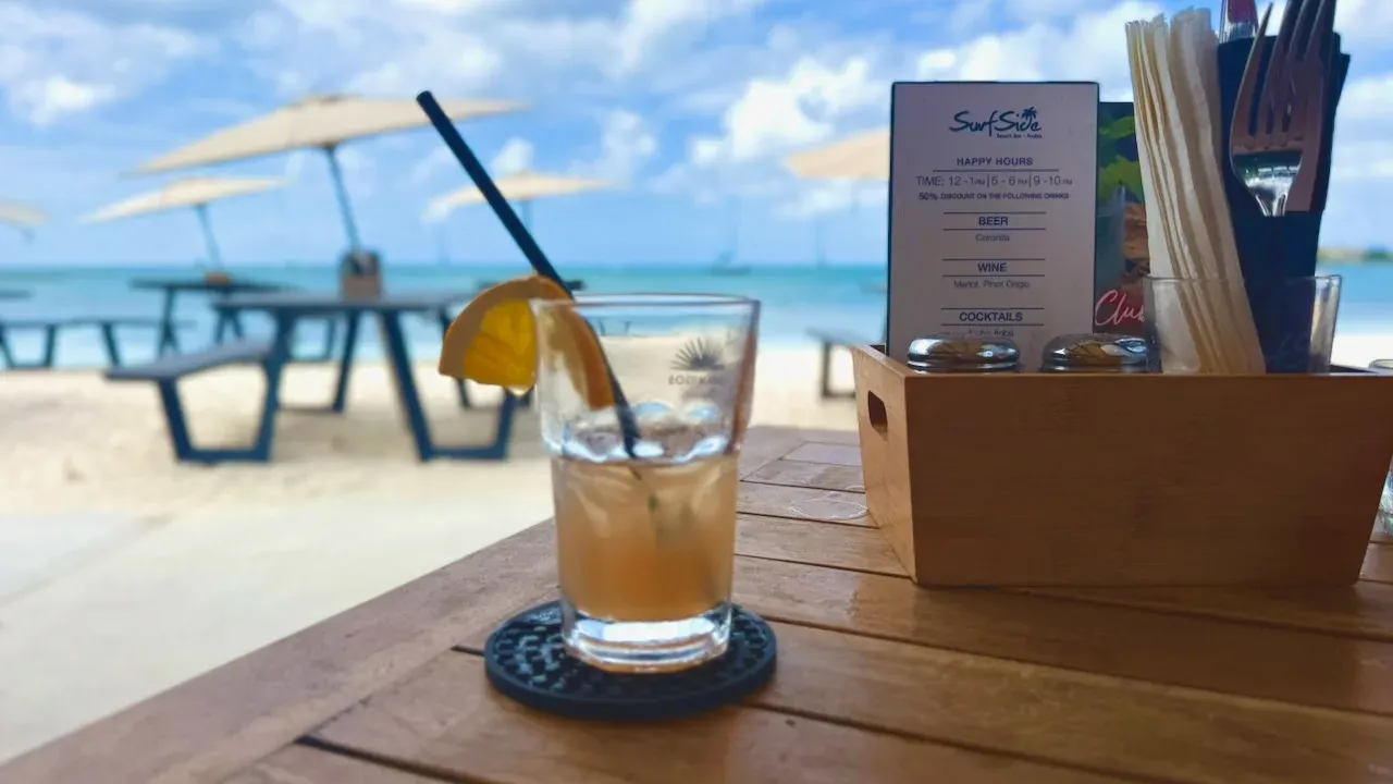 Surfside Beach bar with a rental beach chairs and picnic tables
